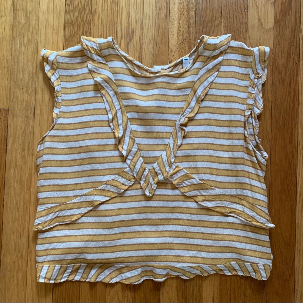 ZARA Yellow Striped Ruffle Blouse